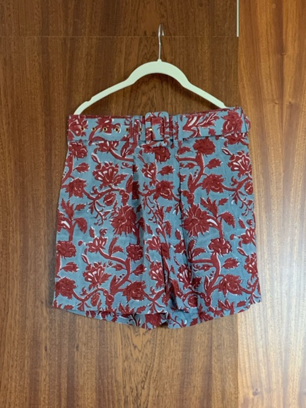 Malabar Collective High-Rise Floral Print Bermuda Shorts in Dusty Blue and Rust